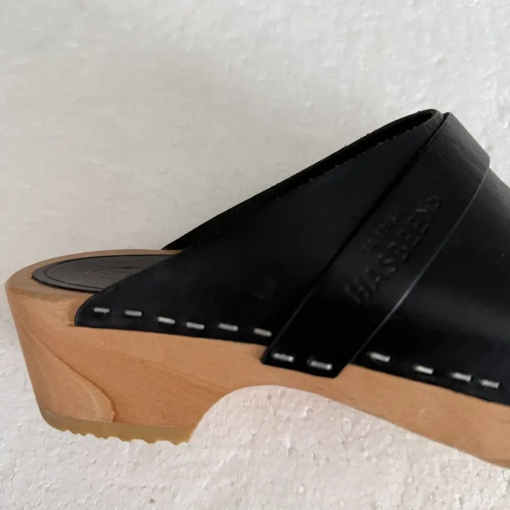 Size 7.5 - New Swedish Hasbeens Swedish Husband Clog Size 38 Women Black - Picture 9 of 11